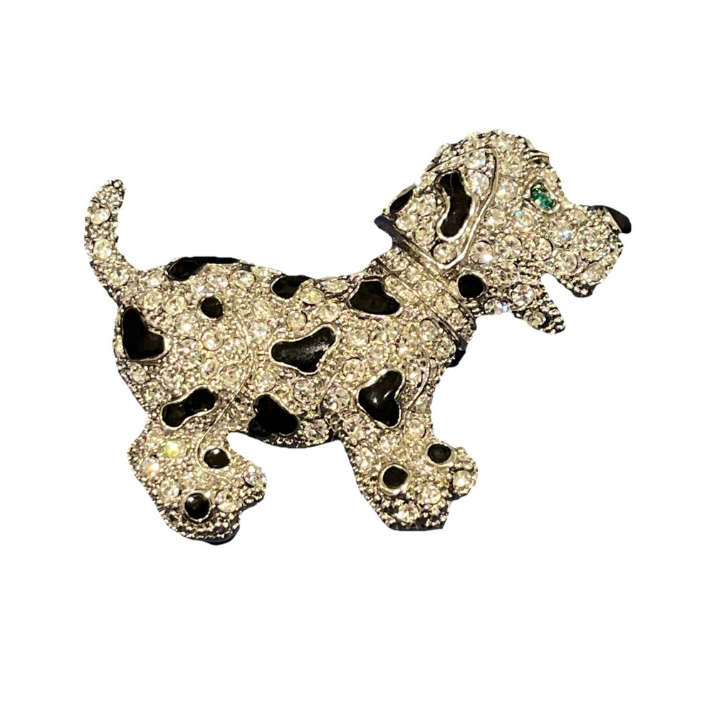 Vintage BETSEY JOHNSON On Brooch DOG ENAMEL & CRYSTALS